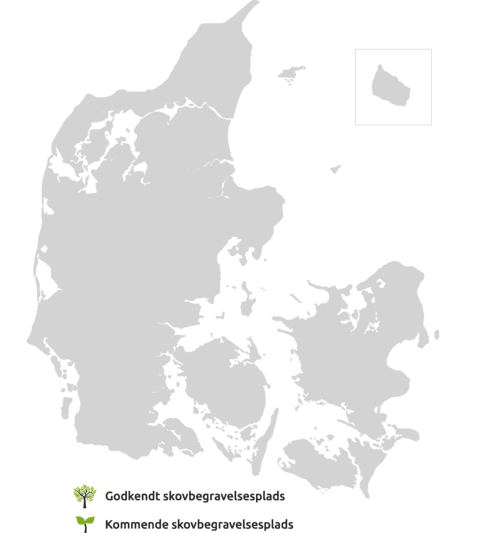 Danmarkskort over skovbegravelsespladser